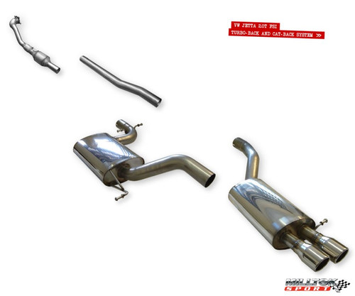 Milltek Turbo Back Exhaust System inc High Flow Sports Cat - Volkswagen Jetta Mk5 2.0T FSI