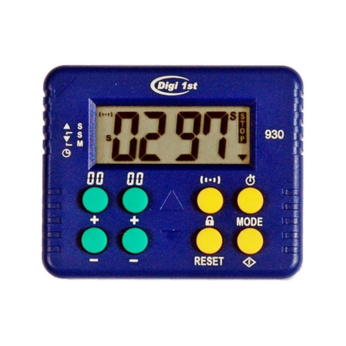 Digi 1st T-930 9999M/9999S Desk Count Up and Countdown Timer with Clock. Custom Imprinting available. Featuring ability to count in seconds for a long time, this timer have wider application and can be used as a kitchen timer, lab timer, and game timer. It can also be a meditation timer because of its silent function.