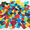 FUSED Stained Glass Tiles, HEARTS, 5pcs, Translucent