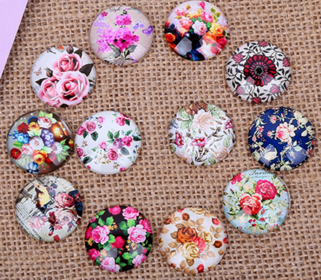 24 Fancy Floral 16mm Round Glass Cabochons