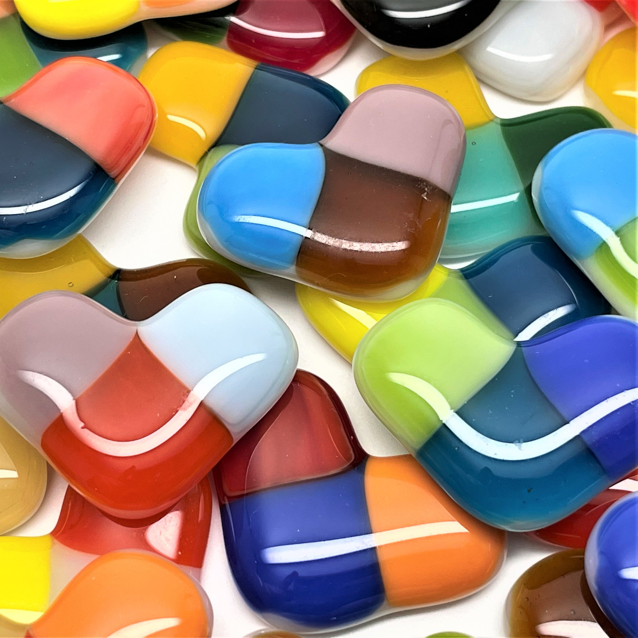 FUSED Stained Glass Tiles, HEARTS, 5pcs, Opaque Mosaic Tile Mania