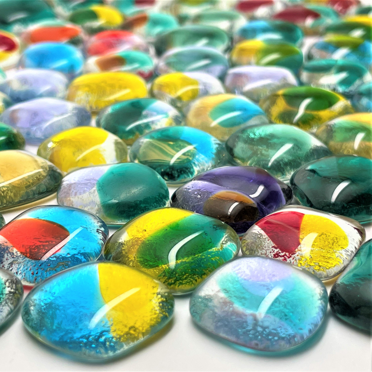 FUSED Stained Glass Tiles, Med, 12pcs, COLOR, Clear Mosaic Tile Mania