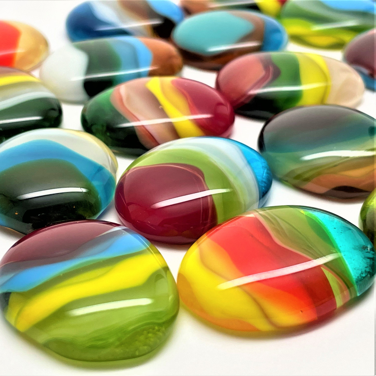 FUSED Stained Glass Tiles, 8pcs, Oval, Round, Oblong & Eggs