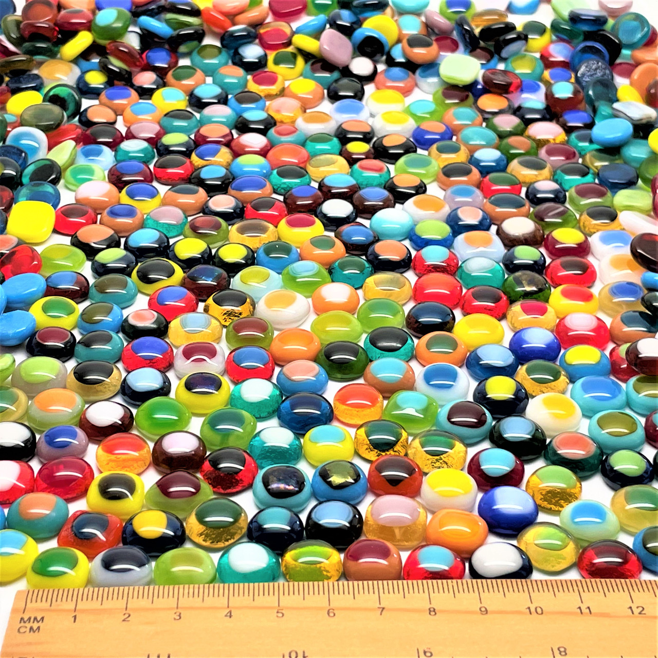 1oz FUSED Stained Glass Tiles, MINI DOTS, Random Variety (per oz