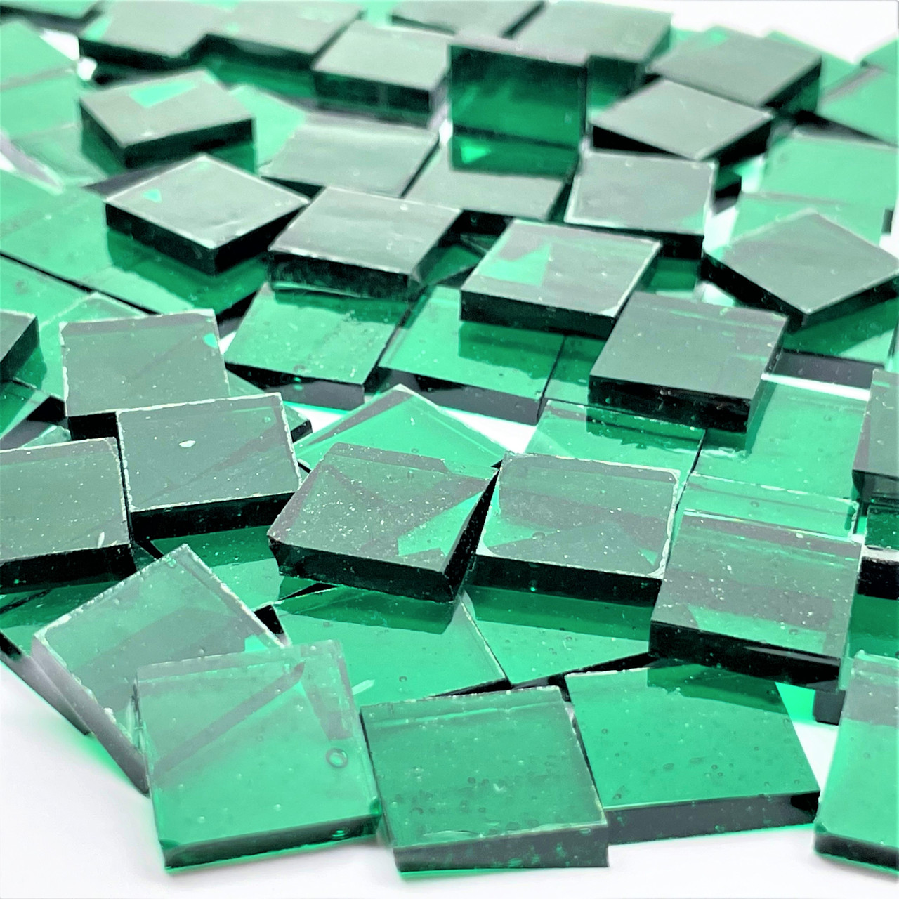 30 2 hole tile beads, jet green iris, 6mm