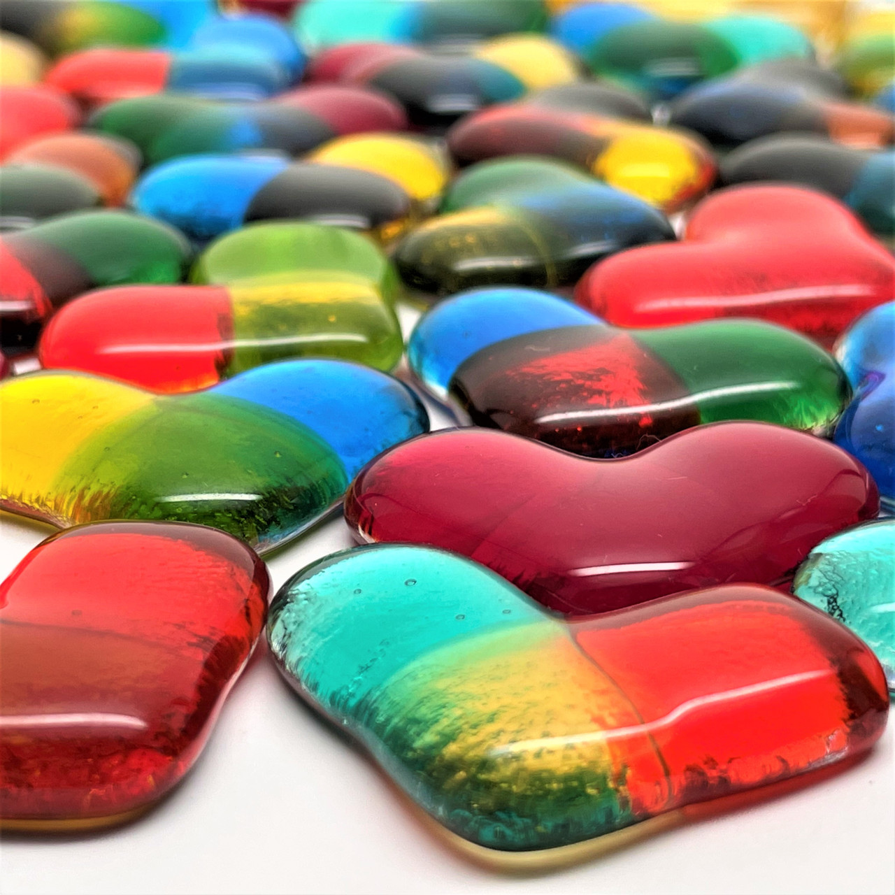 FUSED Stained Glass Tiles, HEARTS, 5pcs, Translucent