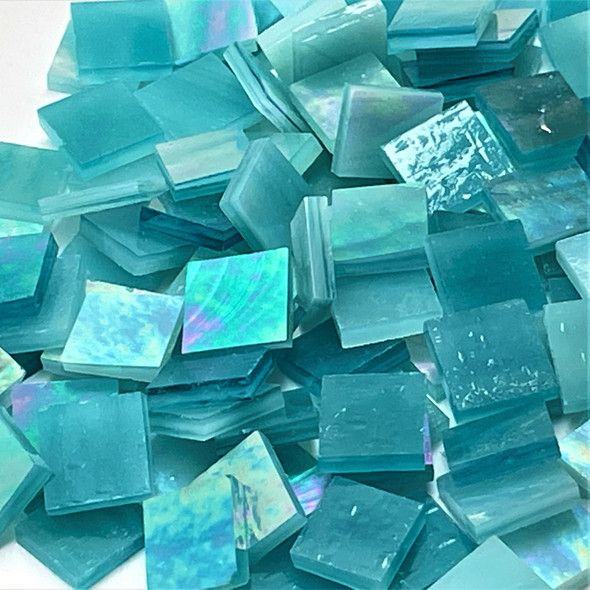 Sky Blue Iridescent Stained Glass Mosaic Tiles