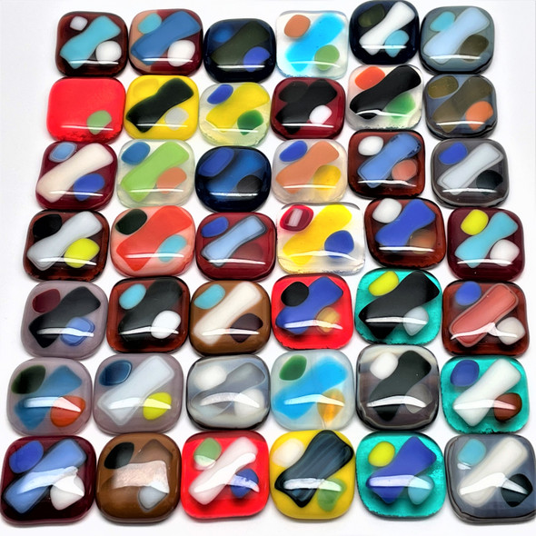 FUSED Stained Glass Tiles, Med, 12pcs, DIVIDED DOTS, Assorted