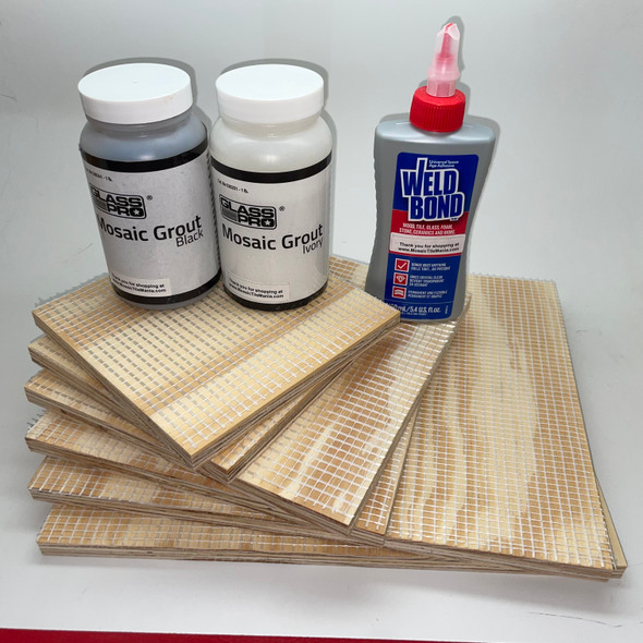 Mosaic Kit: 6 Boards (2ea), Mesh, Glue, B&W Grout