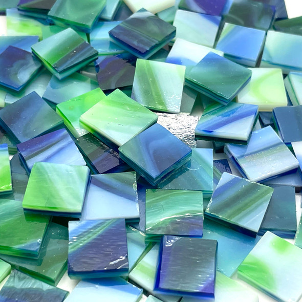 Blue, White & Green Stained Glass Mosaic Tiles