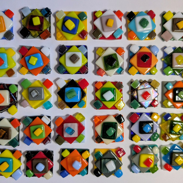 FUSED Stained Glass Tiles, 4pcs, 1" CONFETTI PYRAMIDS (Random colors)