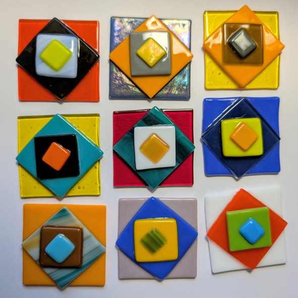 FUSED Stained Glass Tiles, 1 pc, 4" JUMBO TWISTED PYRAMID (Random colors)