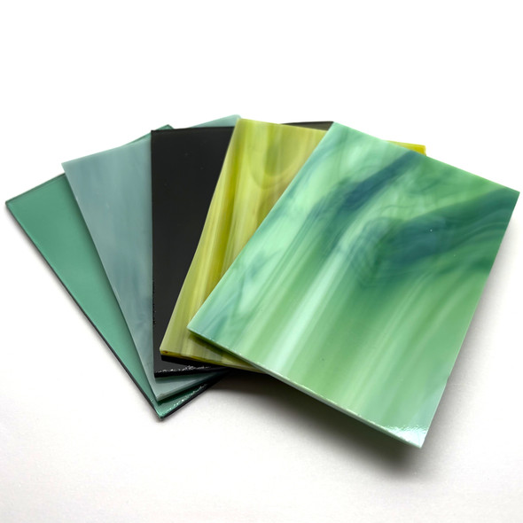 5pc Stained Glass Variety Pack, 4" x 2.75", GREEN Mix