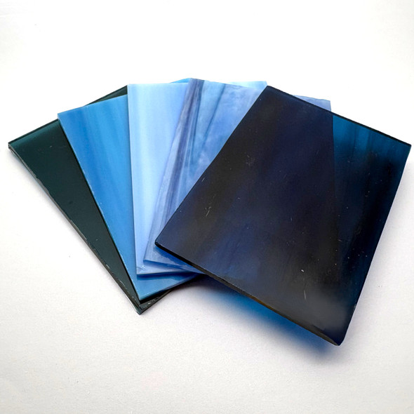 5pc Stained Glass Variety Pack, 4" x 2.75", BLUE Mix
