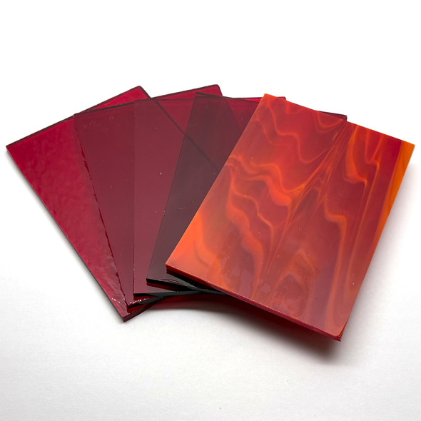 5pc Stained Glass Variety Pack, 4" x 2.75", RED Mix