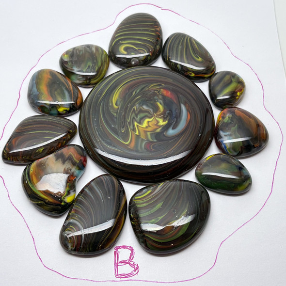 Fused Stained Glass SWIRLY Set-B, 12pcs