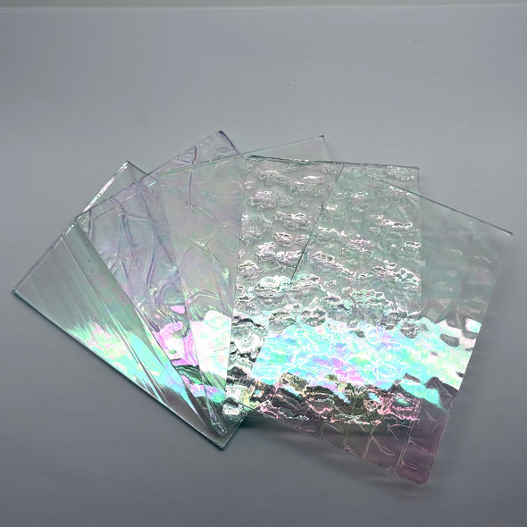 5pc Stained Glass Variety Pack, 4" x 2.75", CLEAR IRIDESCENT Textured Mix
