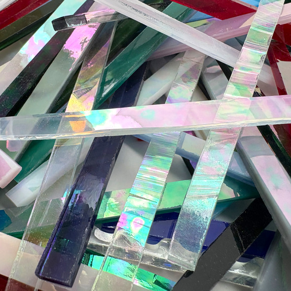 1/2 lb Stained Glass Mosaic Strips, 4" IRIDESCENT Mix