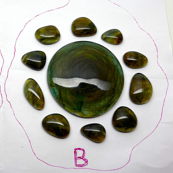 Fused Stained Glass SWIRLY Set-B, Translucent, 11pcs