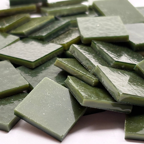 GGG 3/4" x 3/4" Olive Green Opal Stained Glass Mosaic Tiles COE 96 (40 tiles)