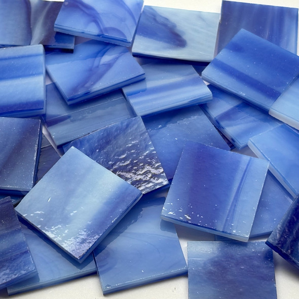 GGG 1" x 1" Cobalt Blue & White Streaky Stained Glass Mosaic Tiles COE 96 (25 tiles)