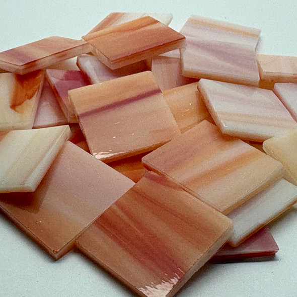 GGG 1" x 1" Orange & White Wispy Stained Glass Mosaic Tiles COE 96 (25 tiles)