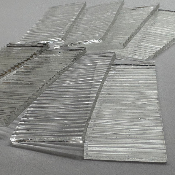 GGG 1" x 2-3/4" Clear Reeded Stained Glass Mosaic Tiles COE 96 (8 tiles)