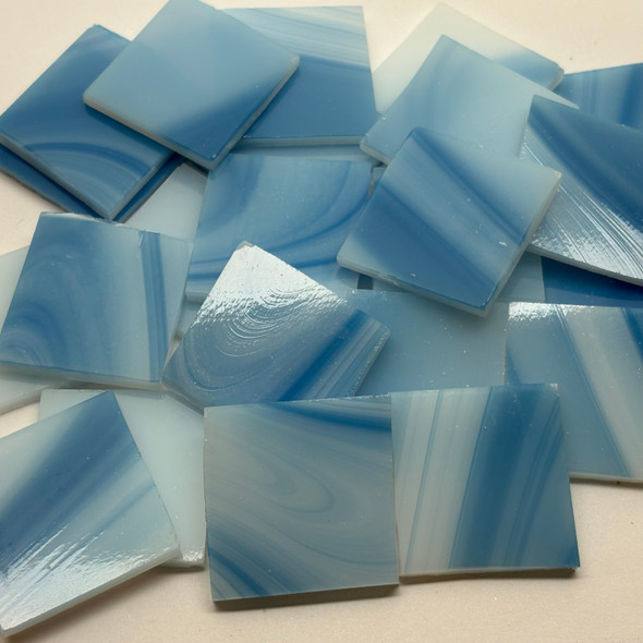 GGG 1" x 1" Nautica Blue Opal Stained Glass Mosaic Tiles COE 96 (25 tiles)