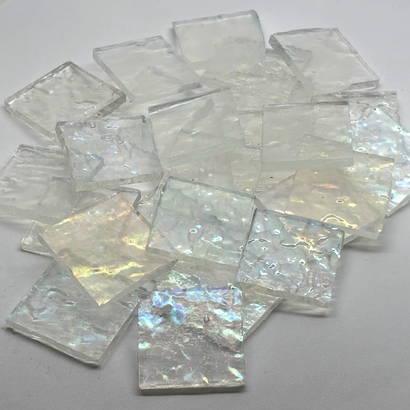 GGG 1" x 1" Clear Granite Iridescent Stained Glass Mosaic Tiles COE 96 (25 tiles)