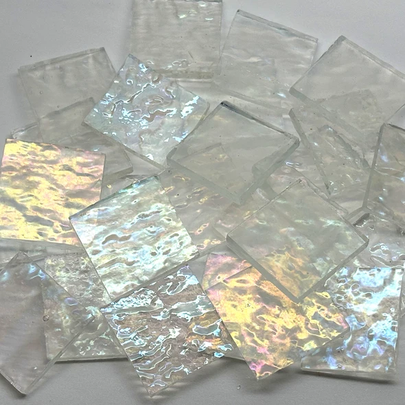 GGG 1" x 1" Clear Granite Iridescent Stained Glass Mosaic Tiles COE 96 (25 tiles)
