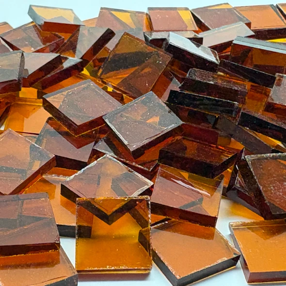 GGG 1/2" x 1/2" Medium Amber Cathedral Stained Glass Mosaic Tiles COE 96 (100 tiles)