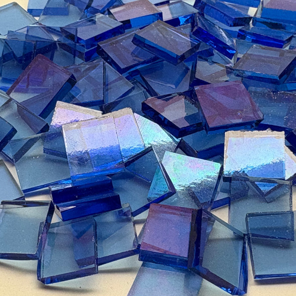 GGG 1/2" x 1/2" Light Blue Translucent Iridescent Stained Glass Mosaic Tiles COE 96 (100 tiles)