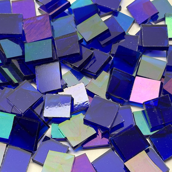 GGG 1/2" x 1/2" Dark Blue Translucent Iridescent Stained Glass Mosaic Tiles COE 96 (100 tiles)