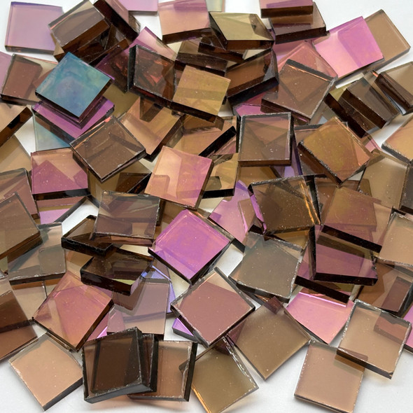 GGG 1/2" x 1/2" Hi Fire Bronze Translucent Iridescent Stained Glass Mosaic Tiles COE 96 (100 tiles)
