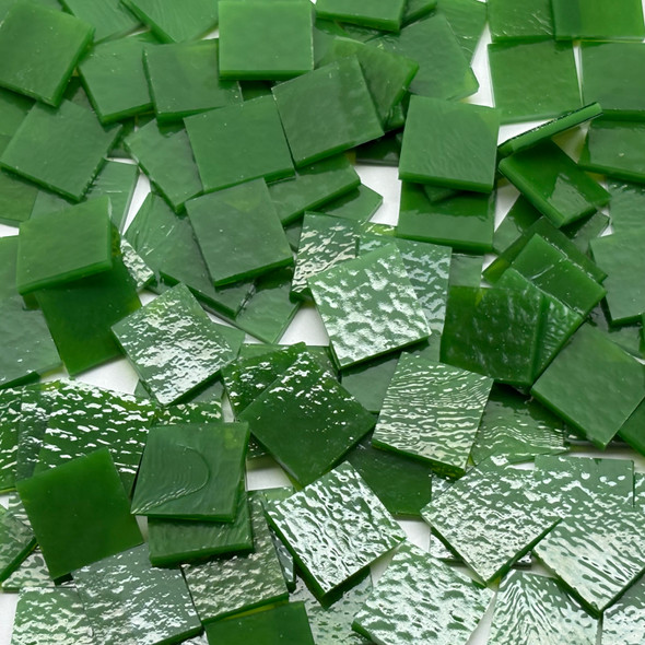 GGG 1/2" x 1/2" THIN Fern Green Translucent Stained Glass Mosaic Tiles COE 96 (100 tiles)