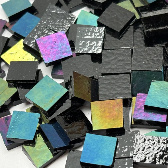 GGG 1/2" x 1/2" Black Iridescent Stained Glass Mosaic Tiles COE 96 (100 tiles)