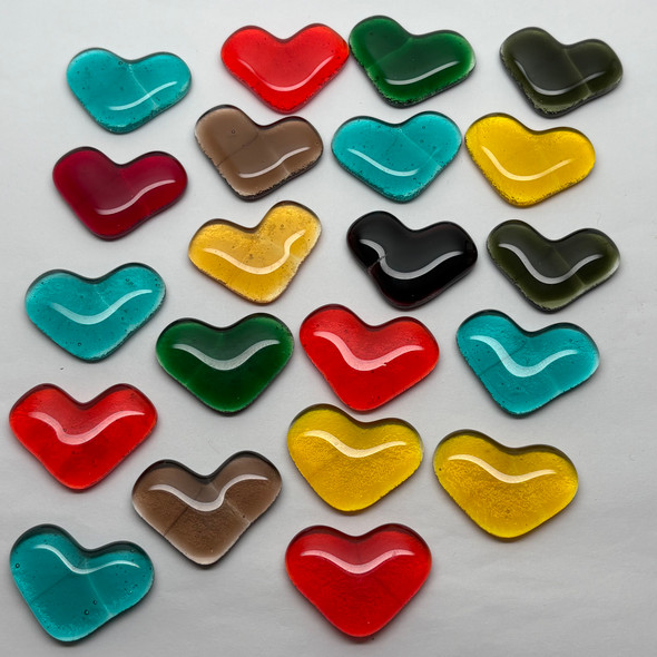 FUSED Stained Glass Tiles, HEARTS, 5pcs, Transparent Mix