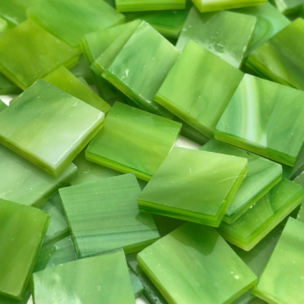 30 OFF GGG 1" x 1" Meadow Green Opal Stained Glass Mosaic Tiles (25