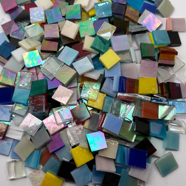Iridescent/Luminescent 1/2" Mix Stained Glass Mosaic Tiles (1 lb)