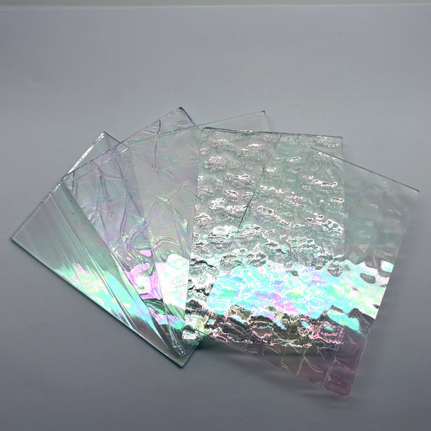 5pc Stained Glass Variety Pack, 4" x 2.75", CLEAR IRIDESCENT Textured Mix
