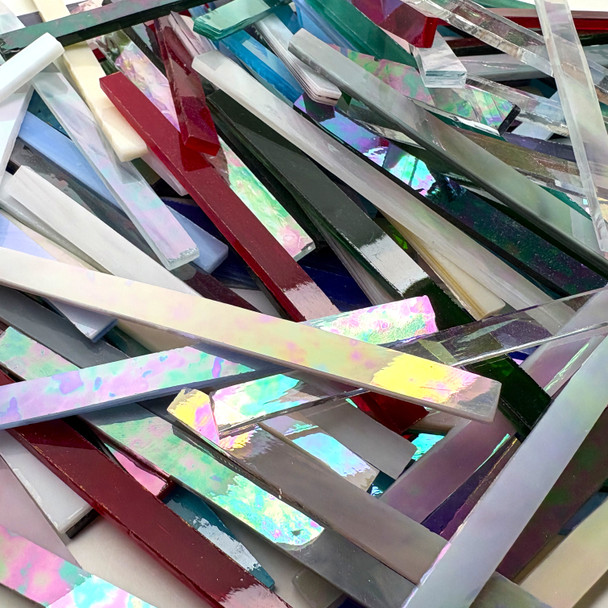 1/2 lb Stained Glass Mosaic Strips, 4" IRIDESCENT Mix