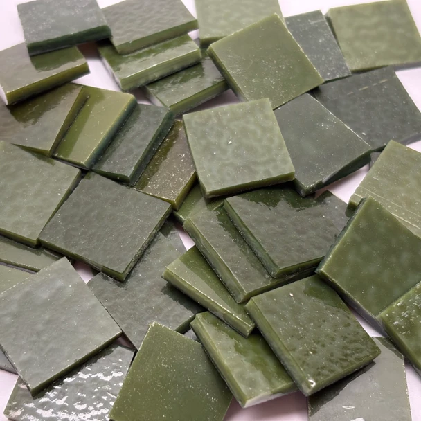 GGG 3/4" x 3/4" Olive Green Opal Stained Glass Mosaic Tiles COE 96 (40 tiles)