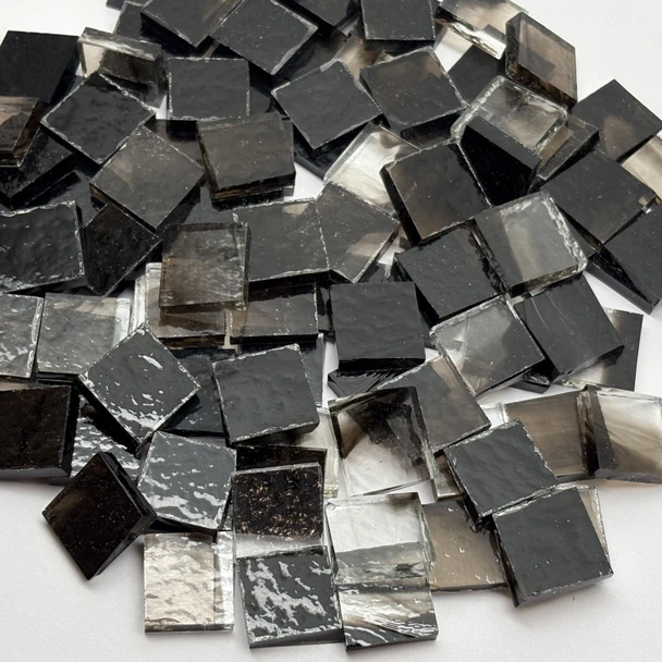 GGG 1/2" x 1/2" Black & Clear Streaky Stained Glass Mosaic Tiles COE 96 (100 tiles)