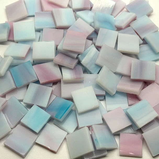 GGG 1/2" x 1/2" Aqua Rose Opal Stained Glass Mosaic Tiles COE 96 (100 tiles)