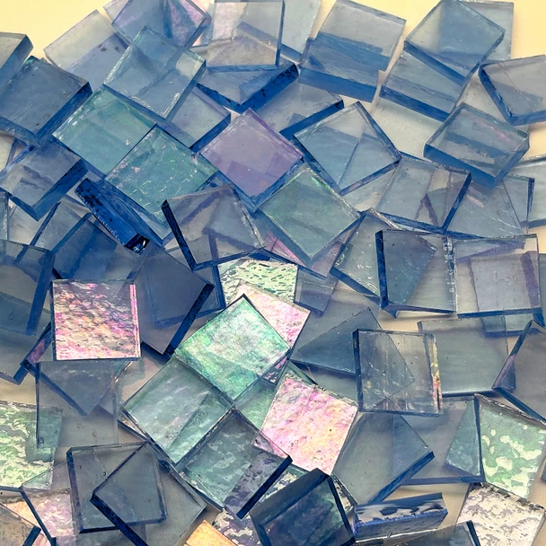 GGG 1/2" x 1/2" Sapphire Blue Iridescent Stained Glass Mosaic Tiles COE 96 (100 tiles)