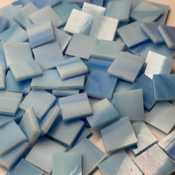 GGG 1/2" x 1/2" Cobalt & Aqua Blue Opal Stained Glass Mosaic Tiles COE 96 (100 tiles)