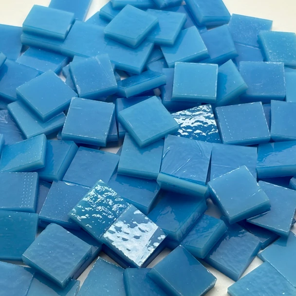 GGG 1/2" x 1/2" Riviera Blue Opal Stained Glass Mosaic Tiles COE 96 (100 tiles)