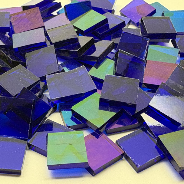 GGG 1/2" x 1/2" Dark Blue Translucent Iridescent Stained Glass Mosaic Tiles COE 96 (100 tiles)