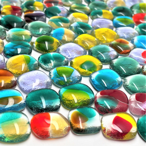 FUSED Stained Glass Tiles, Med, 12pcs, COLOR, Clear Mosaic Tile Mania