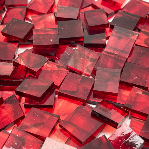 Red & Clear Streaky Stained Glass Mosaic Tiles - Mosaic Tile Mania